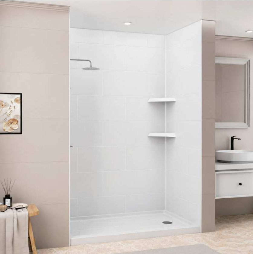 White Small Tile Glossy Acrylic Shower Wall Panels – 0.11in Thick, Includes Corner & Edge Trim, Waterproof & Low-Maintenance Bathroom Upgrade