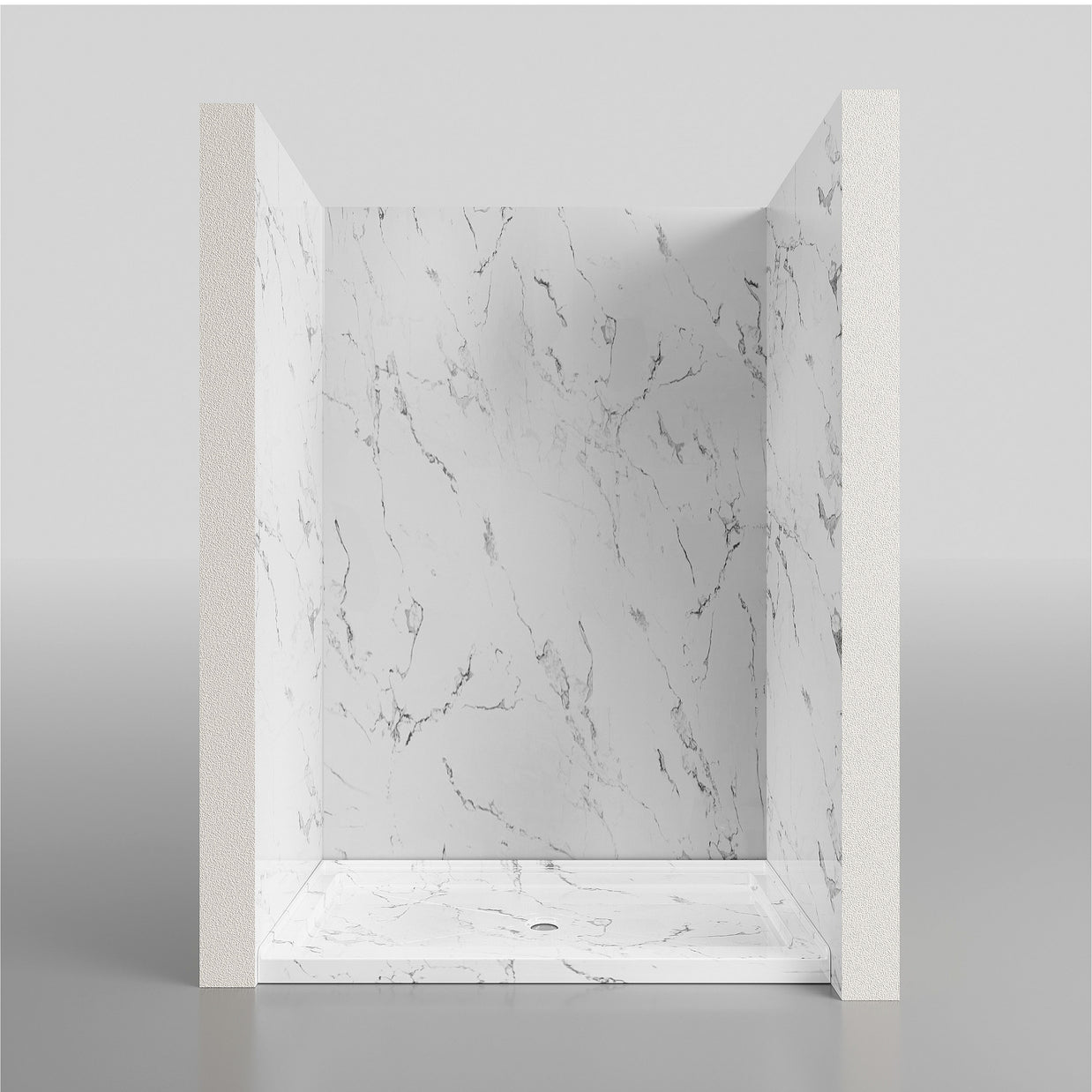 Single Threshold Shower Base with Center Drain, Non-Slip Texture Acrylic and Fiberglass Shower Pan - Slate Gray
