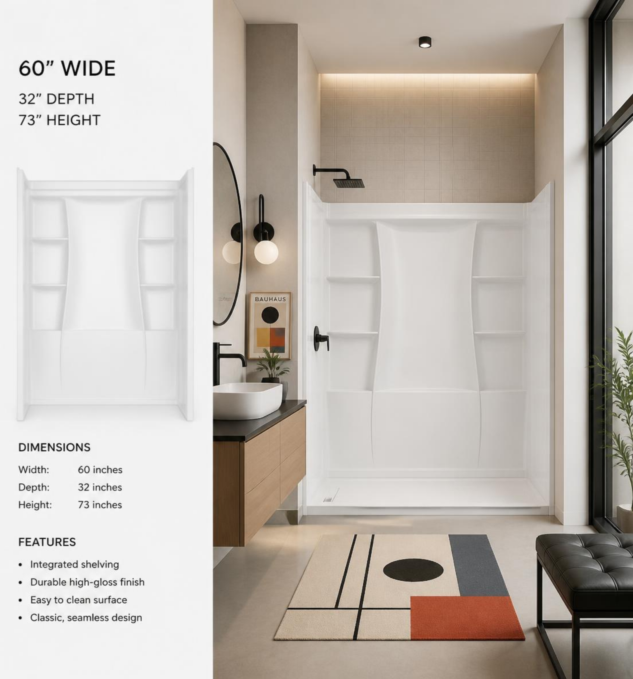 Classic 500 Alcove Shower Wall Surround – 60" x 32"