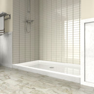 Single Threshold Shower Pan with Center Drain, Non-Slip Texture Acrylic and Fiberglass Shower Base - White