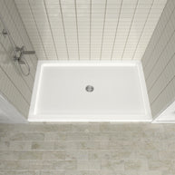 Single Threshold Shower Pan with Center Drain, Non-Slip Texture Acrylic and Fiberglass Shower Base - White
