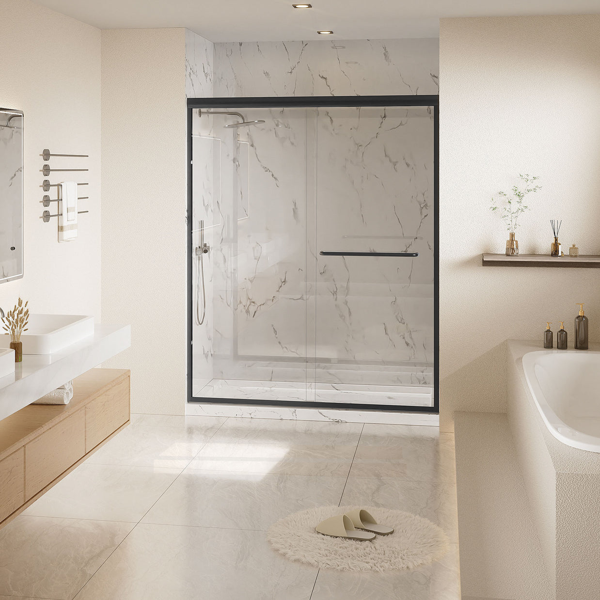 Single Threshold Shower Base with Center Drain, Non-Slip Texture Acrylic and Fiberglass Shower Pan - Slate Gray