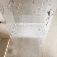Single Threshold Shower Pan – Right Side Drain, Acrylic & Fiberglass Composite, Standard 2” Drain Compatible – Carrara White