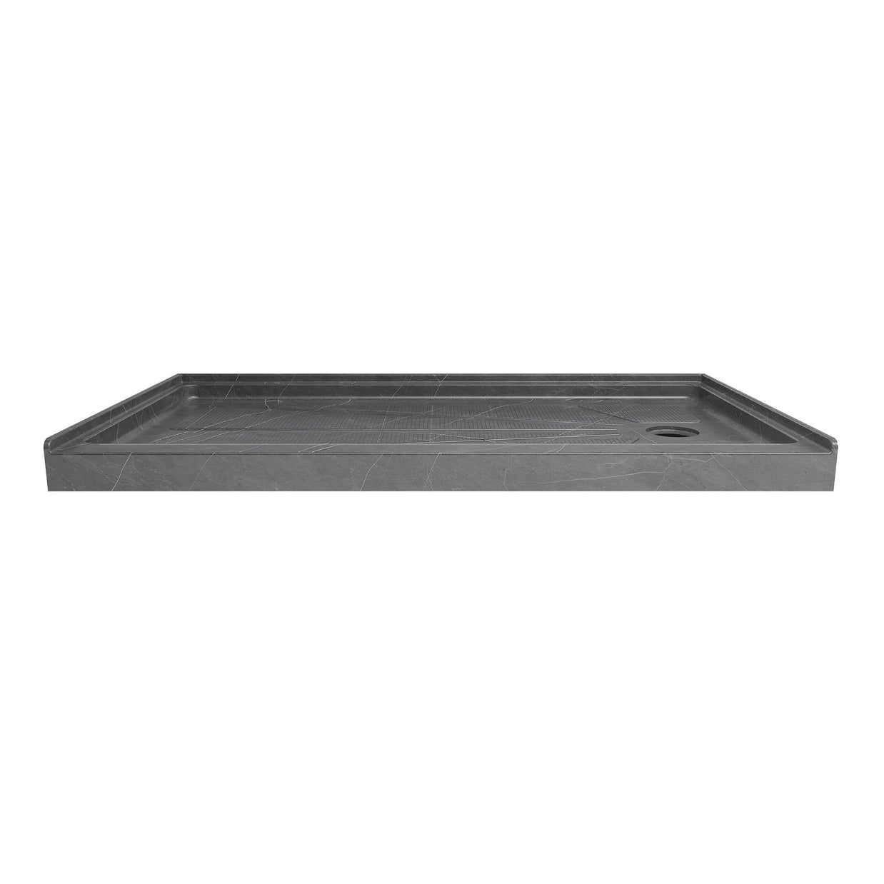 Single Threshold Shower Pan with Non-Slip Texture – Right Drain Acrylic and Fiberglass Shower Pan - Gray Marble Look