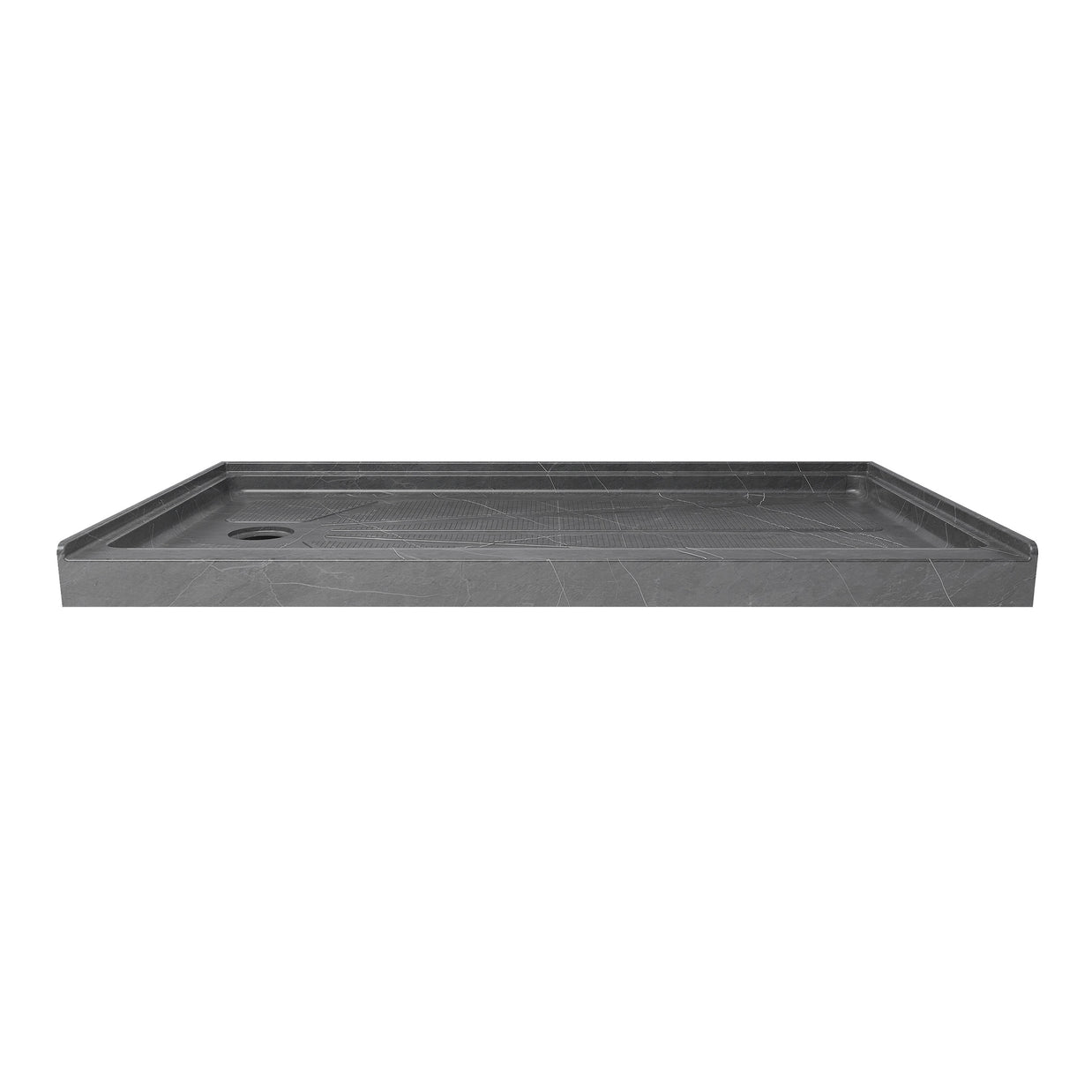 Single Threshold Shower Base – Left Side Drain, Acrylic & Fiberglass Composite, Standard 2” Drain Compatible – Gray Marble Look