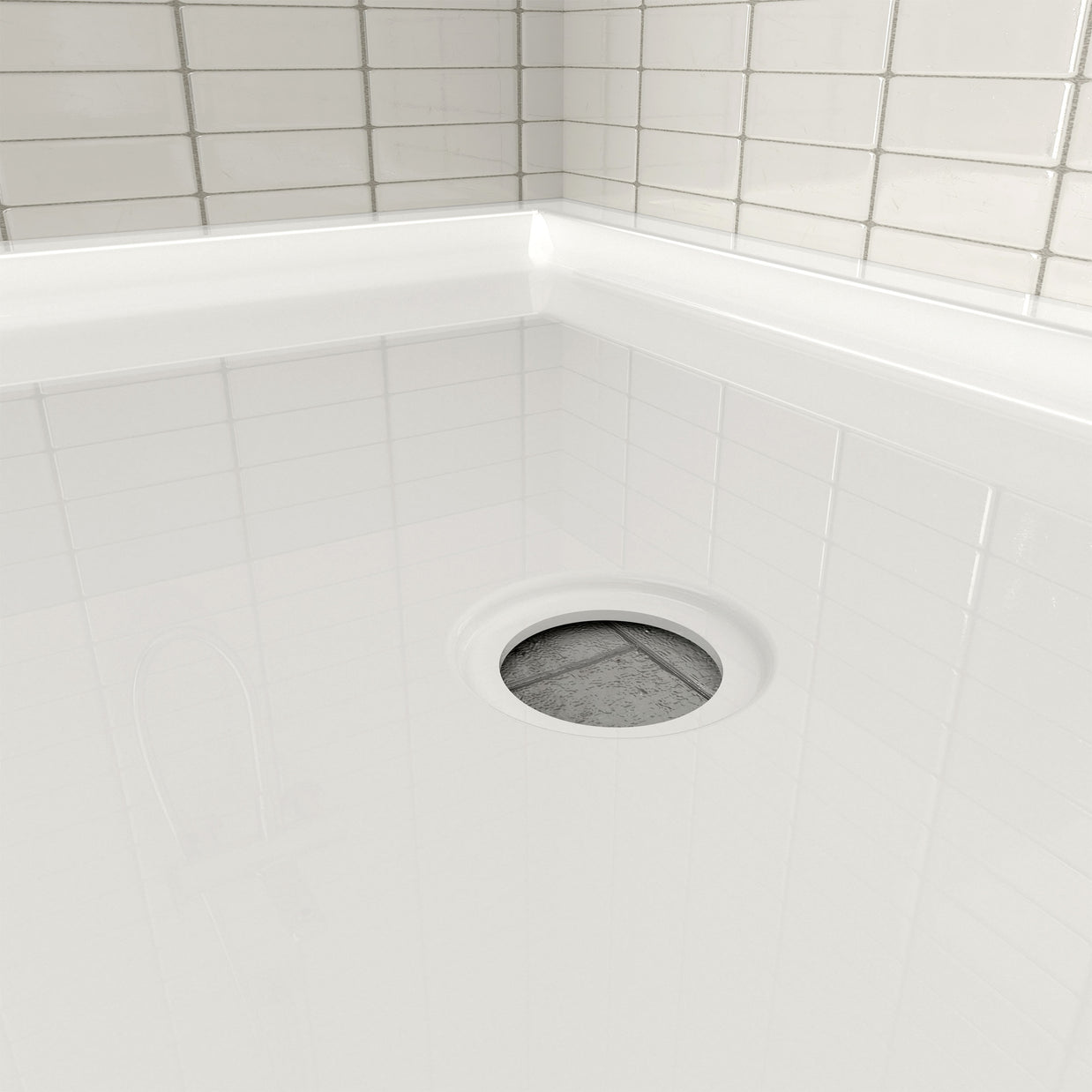 Single Threshold Shower Pan with Center Drain, Non-Slip Texture Acrylic and Fiberglass Shower Base - White
