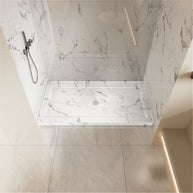 Single Threshold Shower Base with Center Drain, Non-Slip Texture Acrylic and Fiberglass Shower Pan - Slate Gray