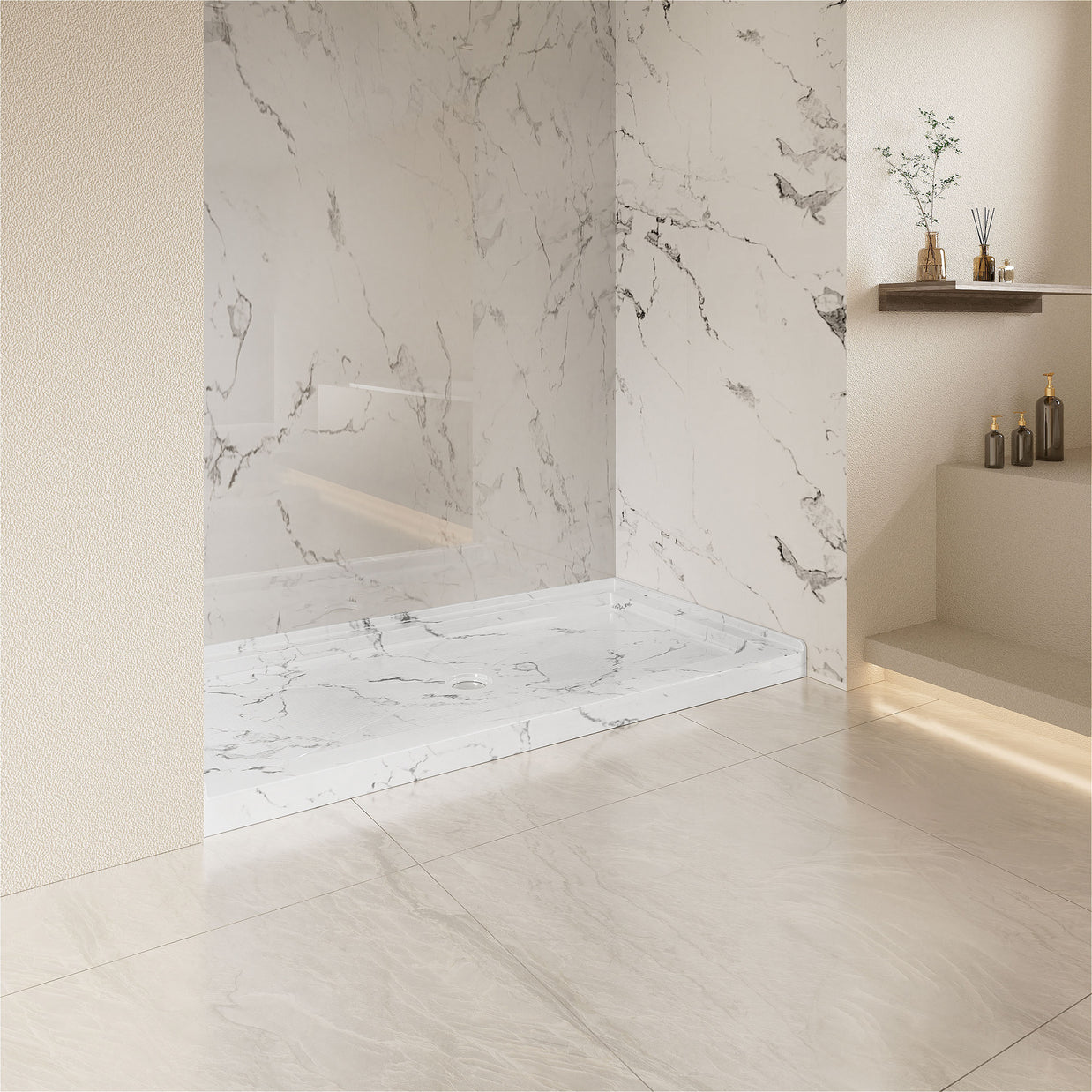 Single Threshold Shower Base with Center Drain, Non-Slip Texture Acrylic and Fiberglass Shower Pan - Slate Gray
