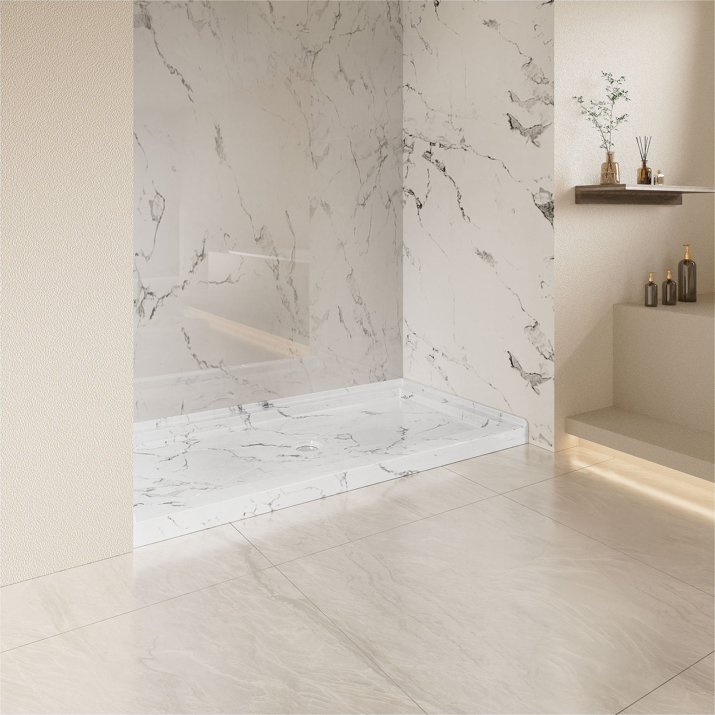 Single Threshold Shower Base with Center Drain, Non-Slip Texture Acrylic and Fiberglass Shower Pan - Slate Gray