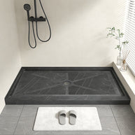 Single Threshold Shower Pan with Center Drain, Non-Slip Texture Acrylic and Fiberglass Shower Base - Gray Marble