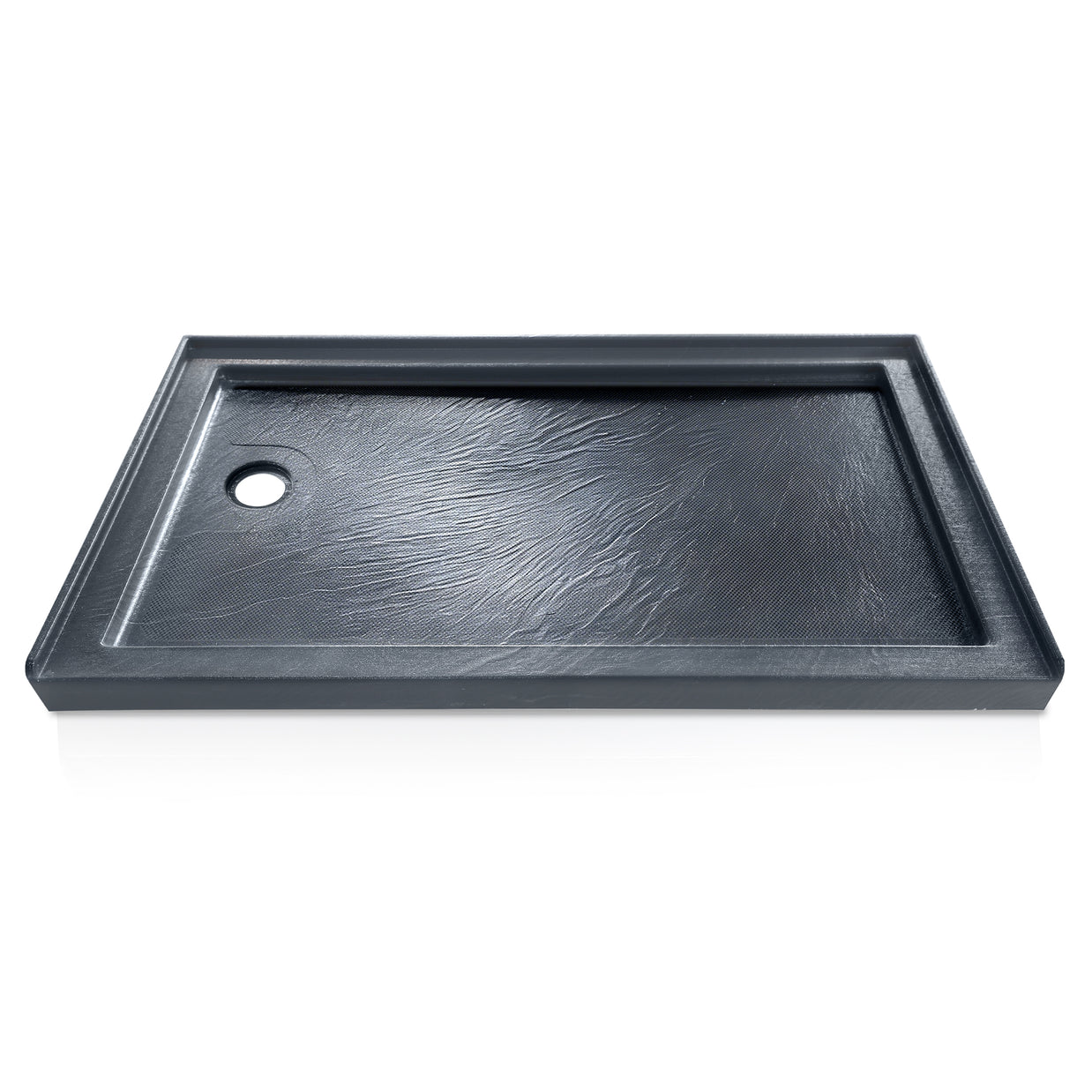 Single Threshold Shower Base with Non-Slip Texture – Left Drain Acrylic and Fiberglass Shower Pan - Gray