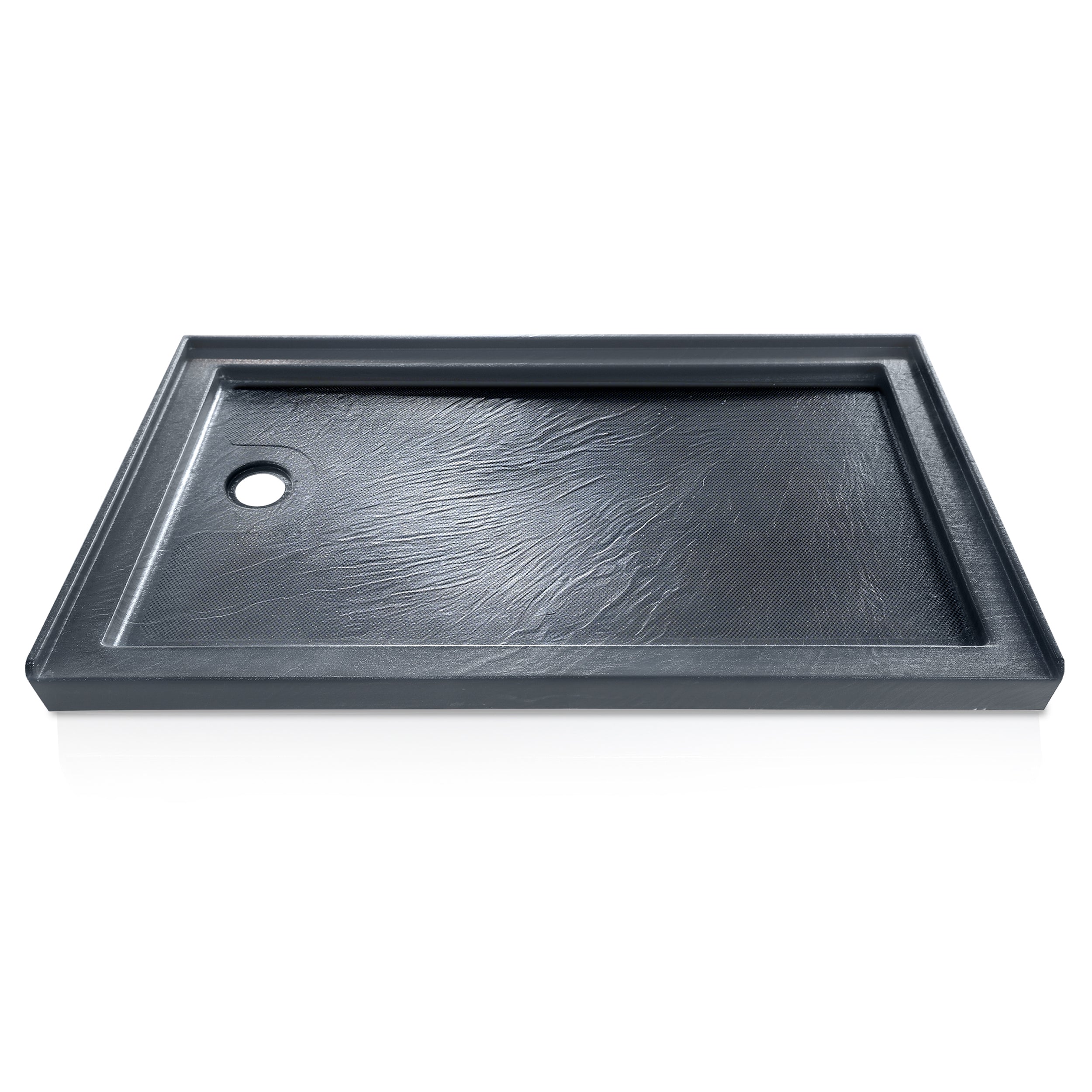 Single Threshold Shower Base with Non-Slip Texture – Left Drain Acrylic and Fiberglass Shower Pan - Gray