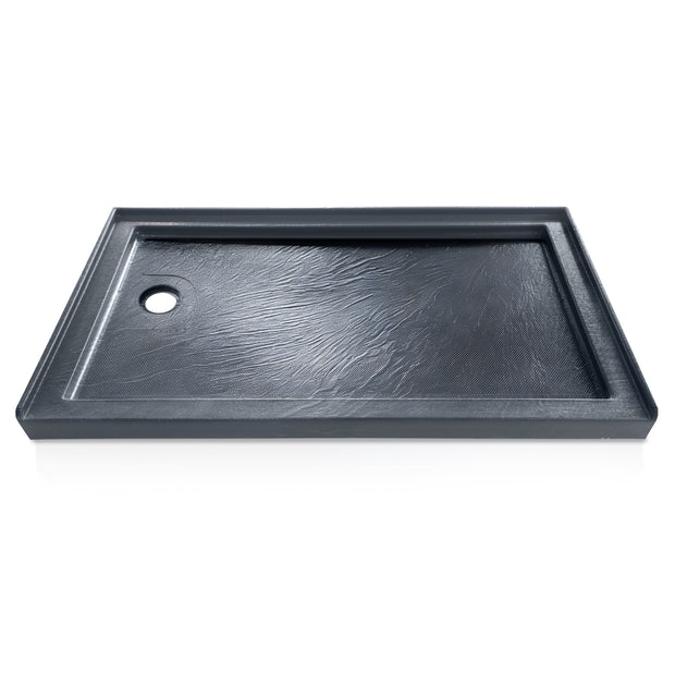 Single Threshold Shower Base with Non-Slip Texture – Left Drain Acrylic and Fiberglass Shower Pan - Gray