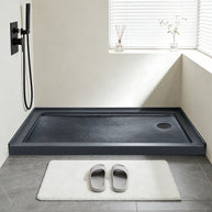Single Threshold Shower Base with Non-Slip Texture – Right Drain Acrylic and Fiberglass Shower Pan - Gray
