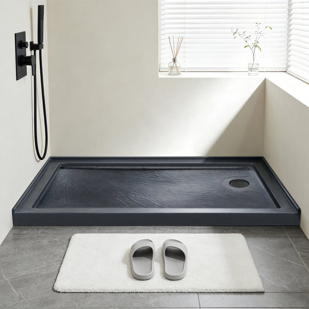 Single Threshold Shower Base with Non-Slip Texture – Right Drain Acrylic and Fiberglass Shower Pan - Gray