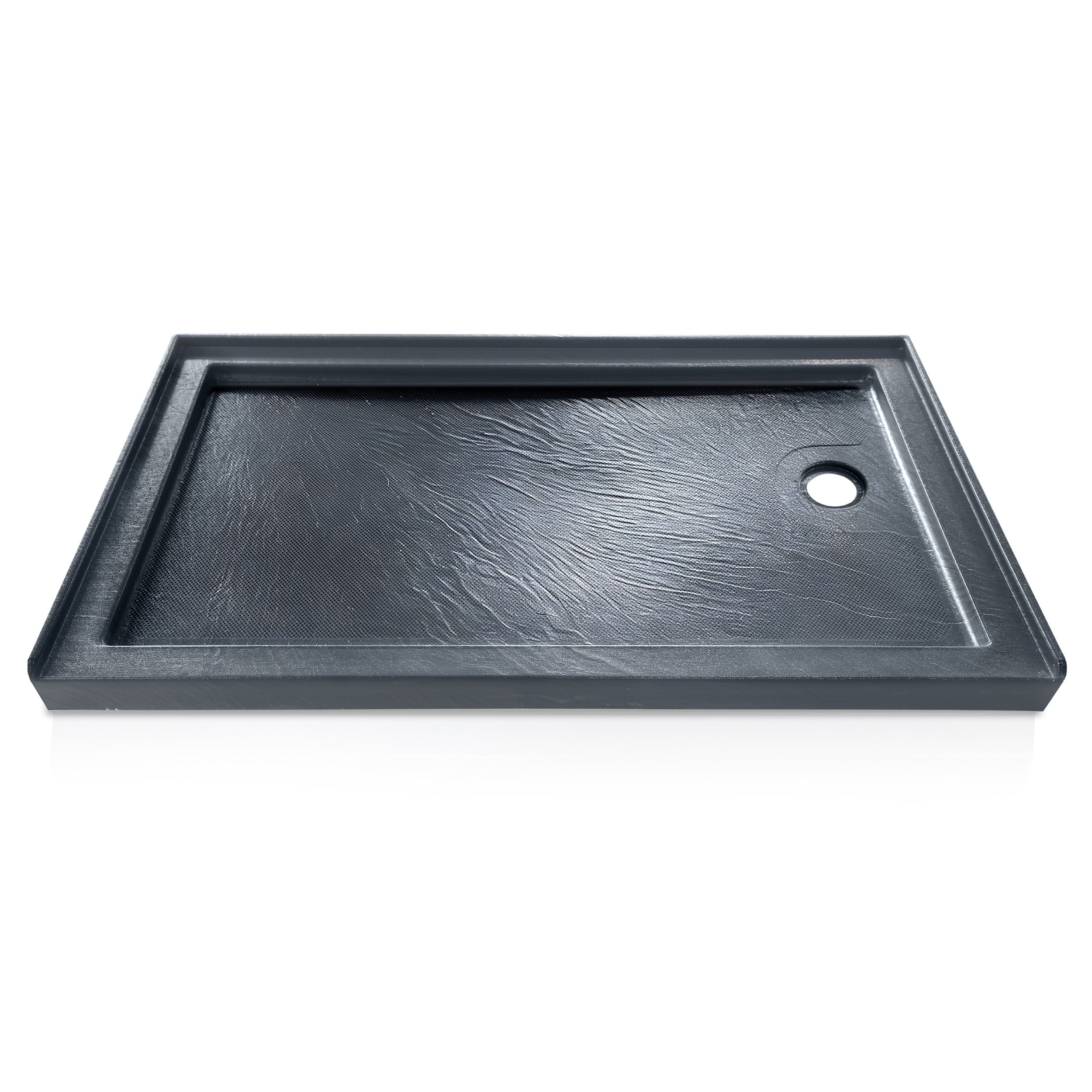 Single Threshold Shower Base with Non-Slip Texture – Right Drain Acrylic and Fiberglass Shower Pan - Gray