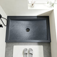 Single Threshold Shower Pan with Center Drain, Non-Slip Texture Acrylic and Fiberglass Shower Base - Slate Gray