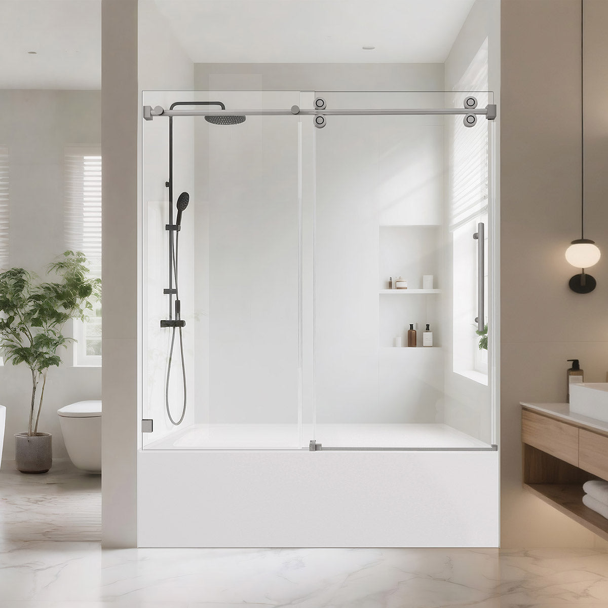 Aquacraft Bathworks SS01-HP Frameless Single Sliding Bathtub Door, 58–60 in. W x 60/66 in. H, 1/4