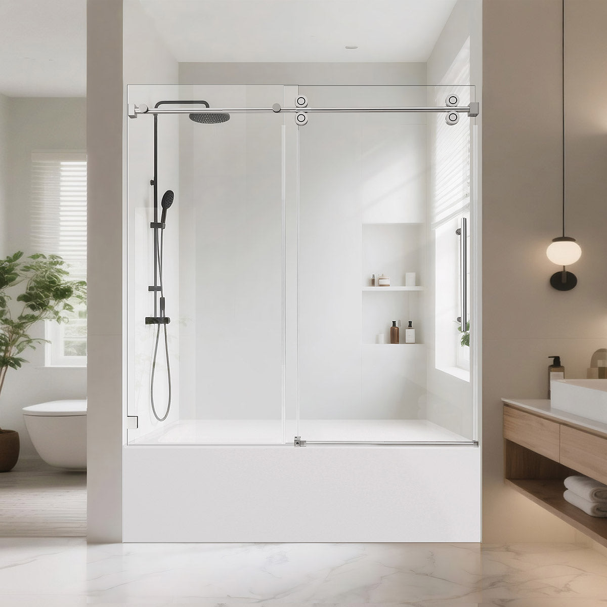 Aquacraft Bathworks SS01-HP Frameless Single Sliding Bathtub Door, 58–60 in. W x 60/66 in. H, 1/4