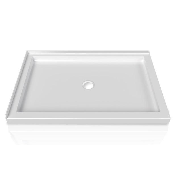 48 in. x 32 in. Center Drain Shower Base, Double Threshold Acrylic Shower Pan with Integrated Flanges, White
