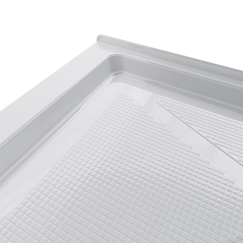 36 in. x 36 in. Shower Base with Corner Drain, Double Threshold Acrylic Shower Pan, Slip-Resistant Textured Floor, Multiple Finish Options