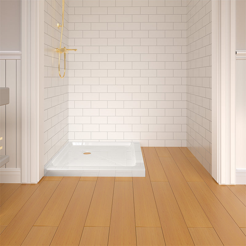 36 in. x 36 in. Shower Base with Corner Drain, Double Threshold Acrylic Shower Pan, Slip-Resistant Textured Floor, Multiple Finish Options