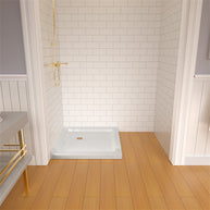 36 in. x 36 in. Shower Base with Corner Drain, Double Threshold Acrylic Shower Pan, Slip-Resistant Textured Floor, Multiple Finish Options