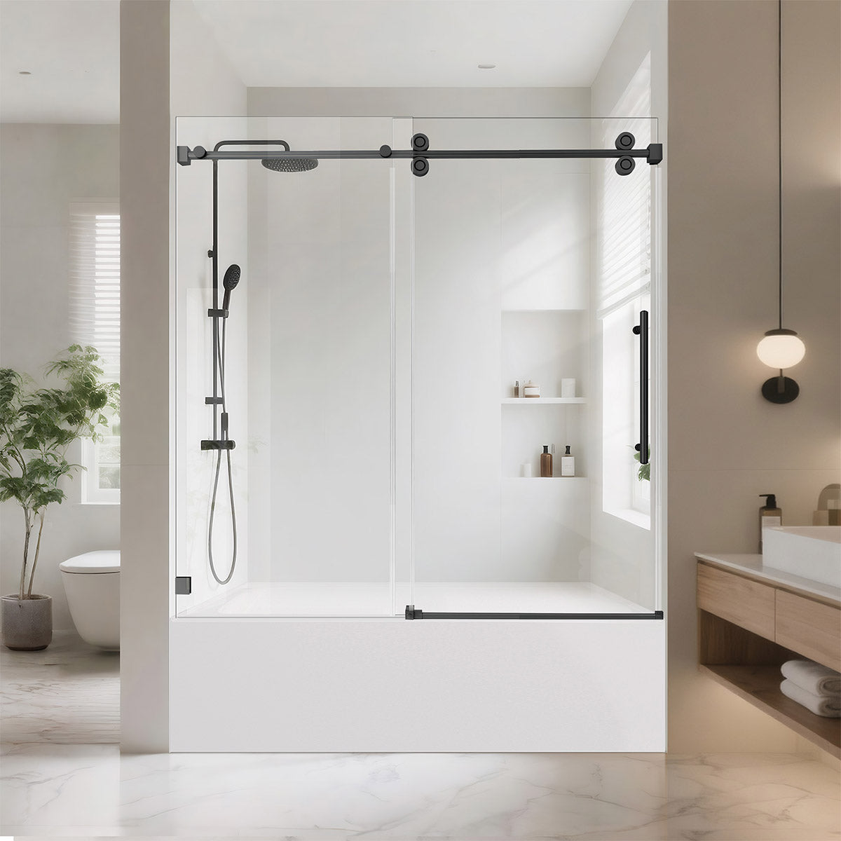 Aquacraft Bathworks SS01-HP Frameless Single Sliding Bathtub Door, 58–60 in. W x 60/66 in. H, 1/4