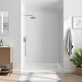 White Small Tile Acrylic Shower Wall Panels with Dark Gray Grout – Waterproof, Mold-Resistant, DIY-Friendly Bathroom Wall Solution