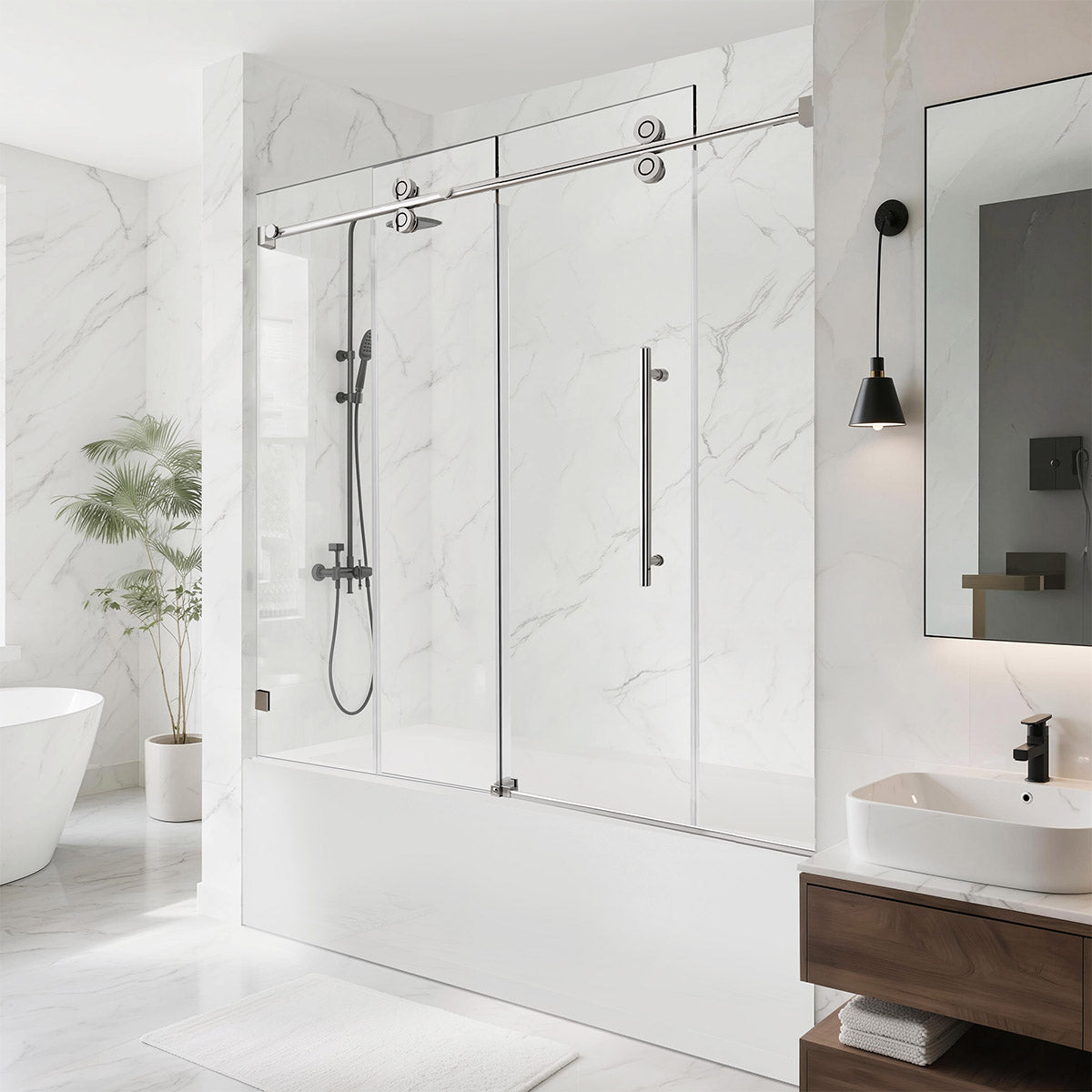 Aquacraft Bathworks SS01-HP Frameless Single Sliding Bathtub Door, 58–60 in. W x 60/66 in. H, 1/4
