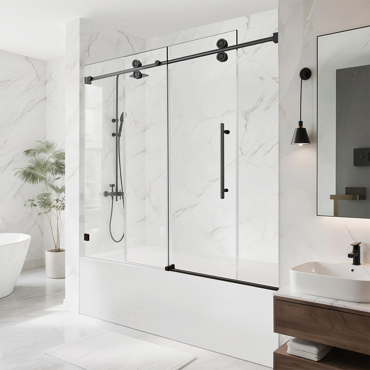 Aquacraft Bathworks SS01-HP Frameless Single Sliding Bathtub Door, 58–60 in. W x 60/66 in. H, 1/4