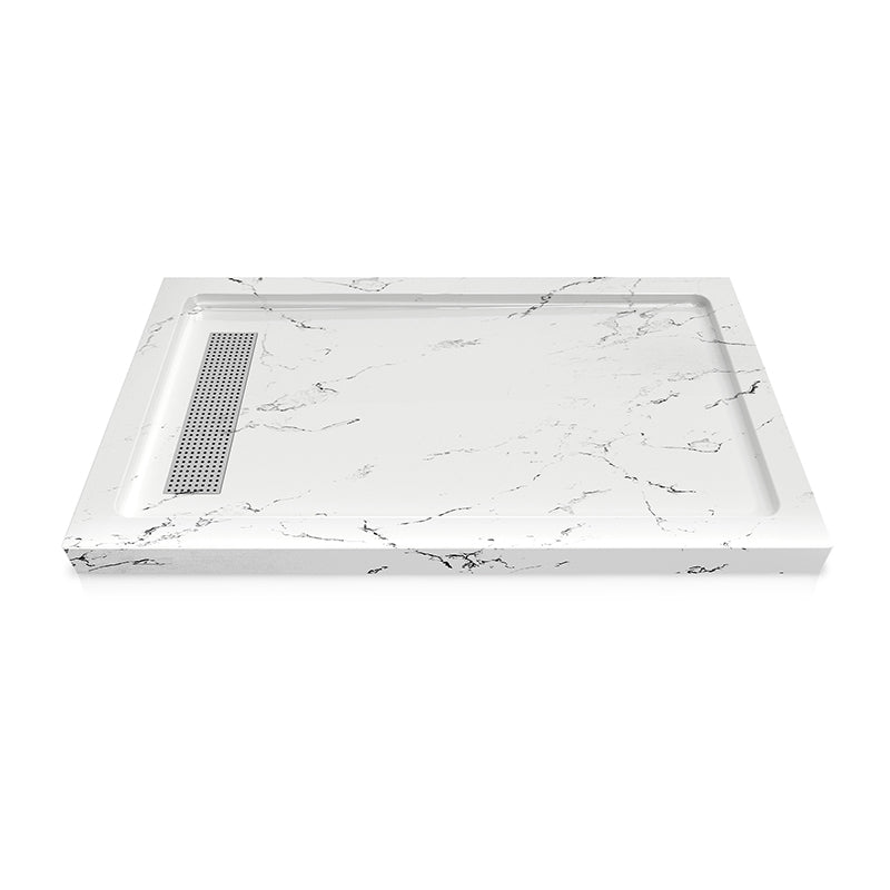 60 in. x 36 in. Shower Base with Center/Left/Right Drain, Alcove Fiberglass Shower Pan with Removable Aluminum Flange, Slip-Resistant Pre-Sloped Floor, Multiple Finish Options