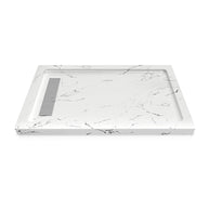 60 in. x 36 in. Shower Base with Center/Left/Right Drain, Alcove Fiberglass Shower Pan with Removable Aluminum Flange, Slip-Resistant Pre-Sloped Floor, Multiple Finish Options