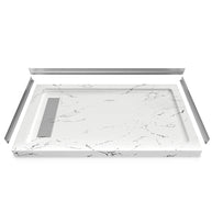 60 in. x 36 in. Shower Base with Center/Left/Right Drain, Alcove Fiberglass Shower Pan with Removable Aluminum Flange, Slip-Resistant Pre-Sloped Floor, Multiple Finish Options
