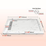 60 in. x 36 in. Shower Base with Center/Left/Right Drain, Alcove Fiberglass Shower Pan with Removable Aluminum Flange, Slip-Resistant Pre-Sloped Floor, Multiple Finish Options