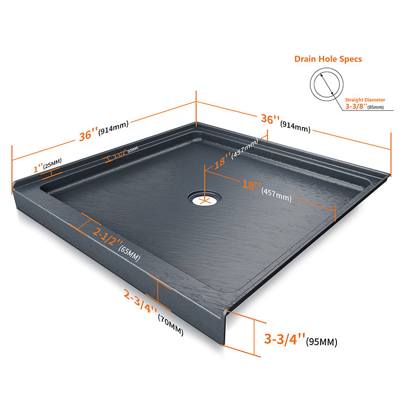 36 in x 36 in Shower Base, Carrara White Alcove Shower Pan with Center Drain, Low Profile Single Threshold, Acrylic Fiberglass, Slip Resistant