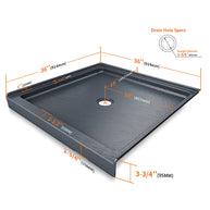 36 in x 36 in Shower Base, Carrara White Alcove Shower Pan with Center Drain, Low Profile Single Threshold, Acrylic Fiberglass, Slip Resistant