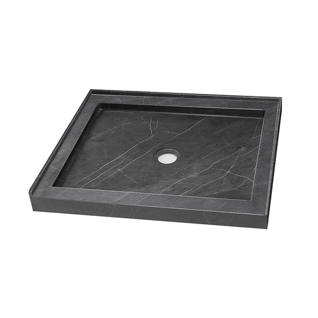 36 in x 36 in Shower Base, Carrara White Alcove Shower Pan with Center Drain, Low Profile Single Threshold, Acrylic Fiberglass, Slip Resistant