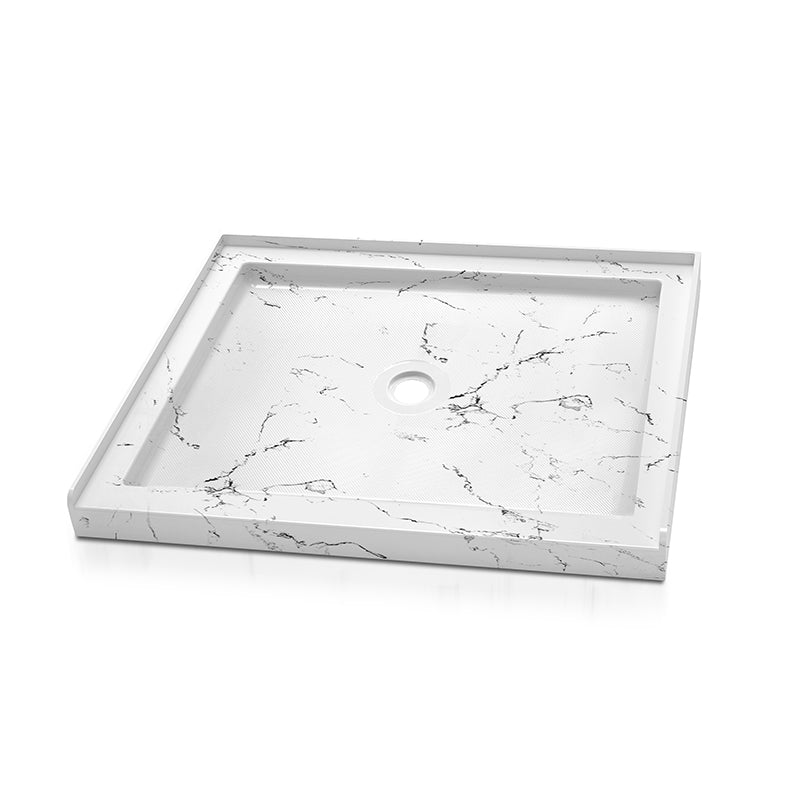 36 in x 36 in Shower Base, Carrara White Alcove Shower Pan with Center Drain, Low Profile Single Threshold, Acrylic Fiberglass, Slip Resistant
