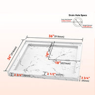 36 in x 36 in Shower Base, Carrara White Alcove Shower Pan with Center Drain, Low Profile Single Threshold, Acrylic Fiberglass, Slip Resistant