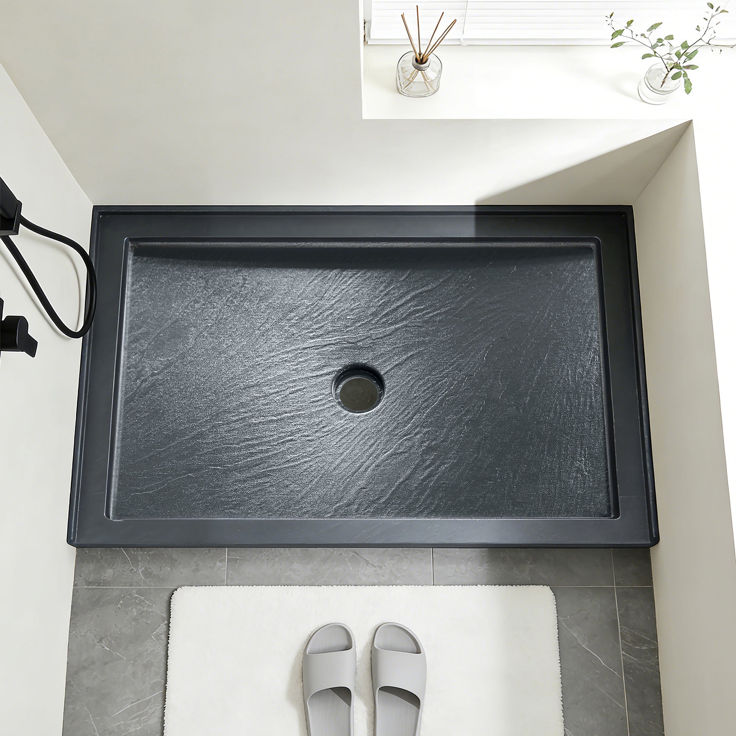 Aquacraft Bathworks Shower Base 48 in. L x 32 in. W, Acrylic Alcove Center Drain Shower Pan, Low Profile Slip-Resistant, Single Threshold, Slate Gray