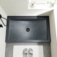 Aquacraft Bathworks Shower Base 48 in. L x 32 in. W, Acrylic Alcove Center Drain Shower Pan, Low Profile Slip-Resistant, Single Threshold, Slate Gray