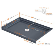 Aquacraft Bathworks Shower Base 48 in. L x 32 in. W, Acrylic Alcove Center Drain Shower Pan, Low Profile Slip-Resistant, Single Threshold, Slate Gray