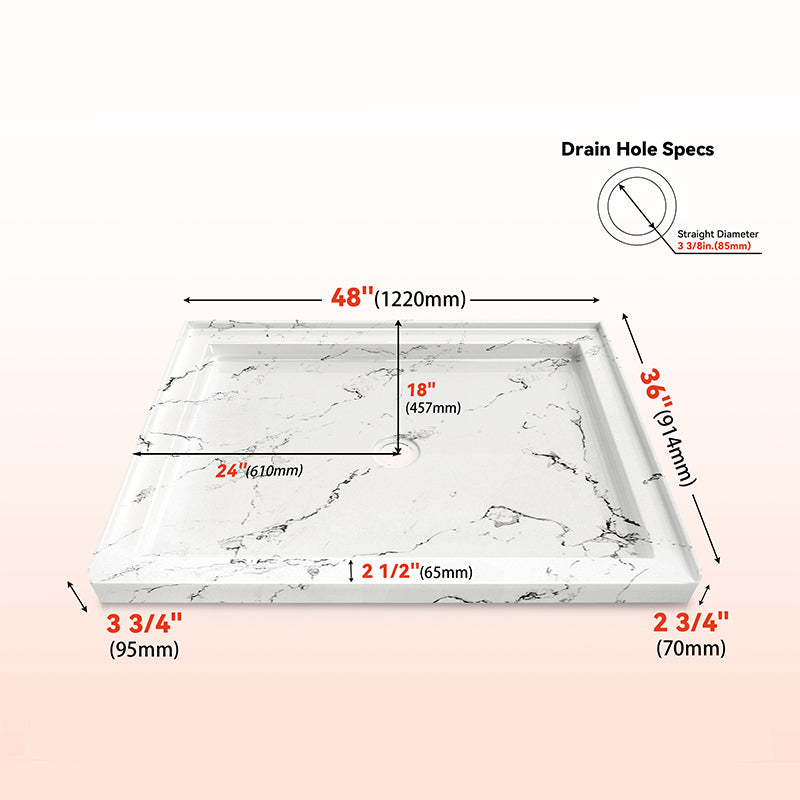 48 in. x 36 in. Center Drain Shower Base, Single Threshold Alcove Acrylic Shower Pan with Integrated Tile Flange, Low Profile Slip-Resistant Floor, Multiple Finish Options