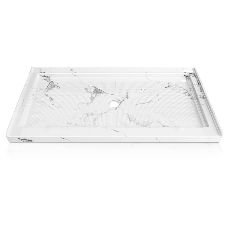 60 in. x 30 in. Center Drain Shower Base, Single Threshold Alcove Acrylic Shower Pan, Low Profile Slip-Resistant Floor, Waterproof, Marble-Look Finishes