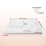 60 in. x 30 in. Center Drain Shower Base, Single Threshold Alcove Acrylic Shower Pan, Low Profile Slip-Resistant Floor, Waterproof, Marble-Look Finishes