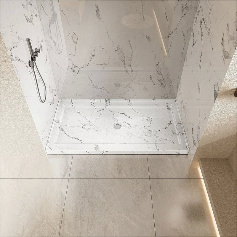 60 in. x 30 in. Center Drain Shower Base, Single Threshold Alcove Acrylic Shower Pan, Low Profile Slip-Resistant Floor, Waterproof, Marble-Look Finishes
