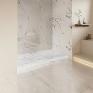 60 in. x 30 in. Center Drain Shower Base, Single Threshold Alcove Acrylic Shower Pan, Low Profile Slip-Resistant Floor, Waterproof, Marble-Look Finishes