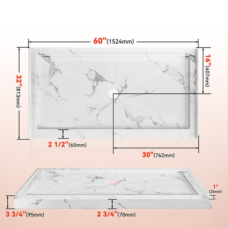 60 in. x 32 in. Center Drain Shower Base, Single Threshold Alcove Acrylic Shower Pan with Integrated Flange, Slip-Resistant Textured Floor, Multiple Finish Options