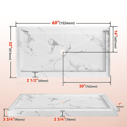 60 x 32 Center Drain Shower Base